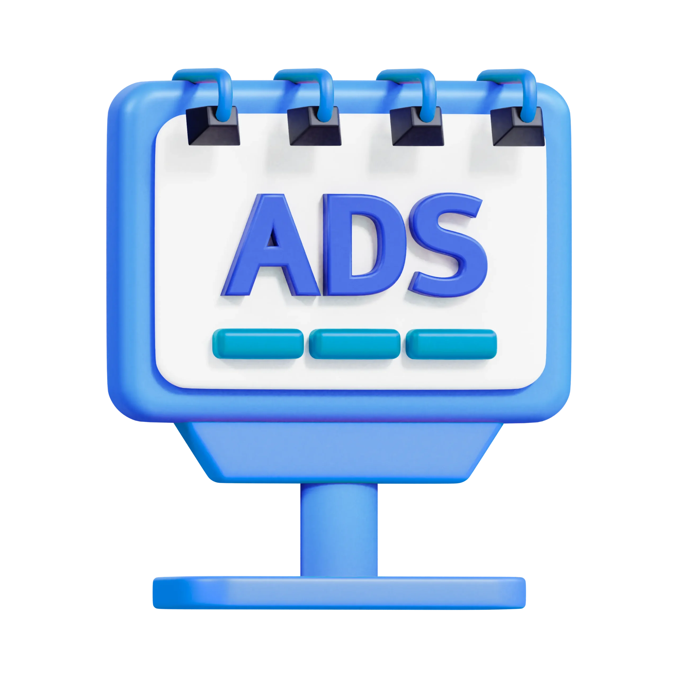 un cartel azul y blanco con texto azul