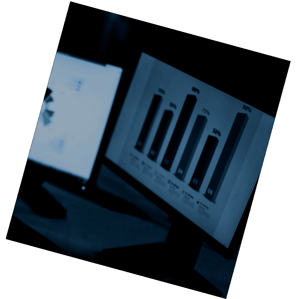 Una persona mira una pantalla de computadora con un gráfico de barras.